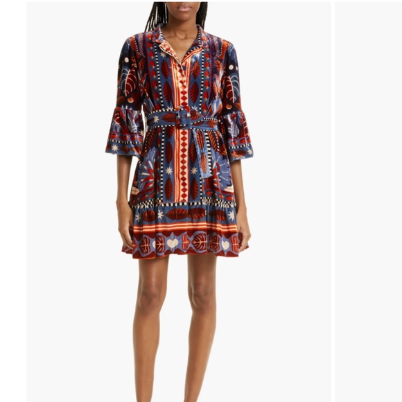 NWT $294 FARM Rio Nature Beauty Belted Minidress in NATURE BEAUTY BLUE! - Picture 2 of 7